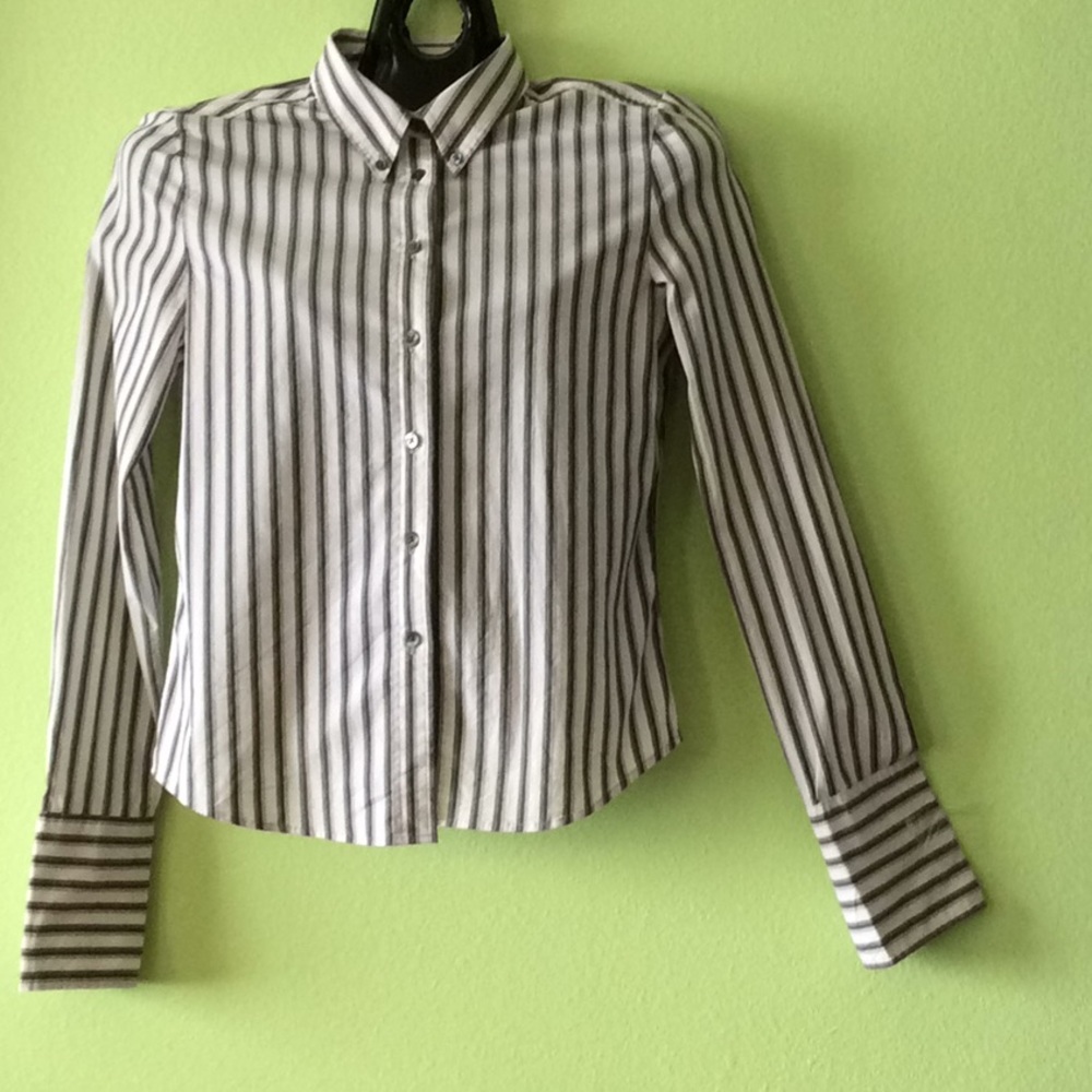 Club Monaco Gray Striped Cotton Button Down Shirt Long Cuffs